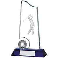 Clear and Blue Glass Golfer Award 175mm