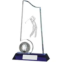 Clear and Blue Glass Golfer Award 200mm
