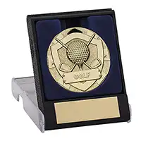 Boxed Mini Shield Gold Golf Medal 50mm